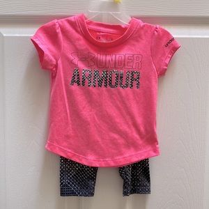 UA Under Armour Capri leggings and hot pink shirt set 12 months